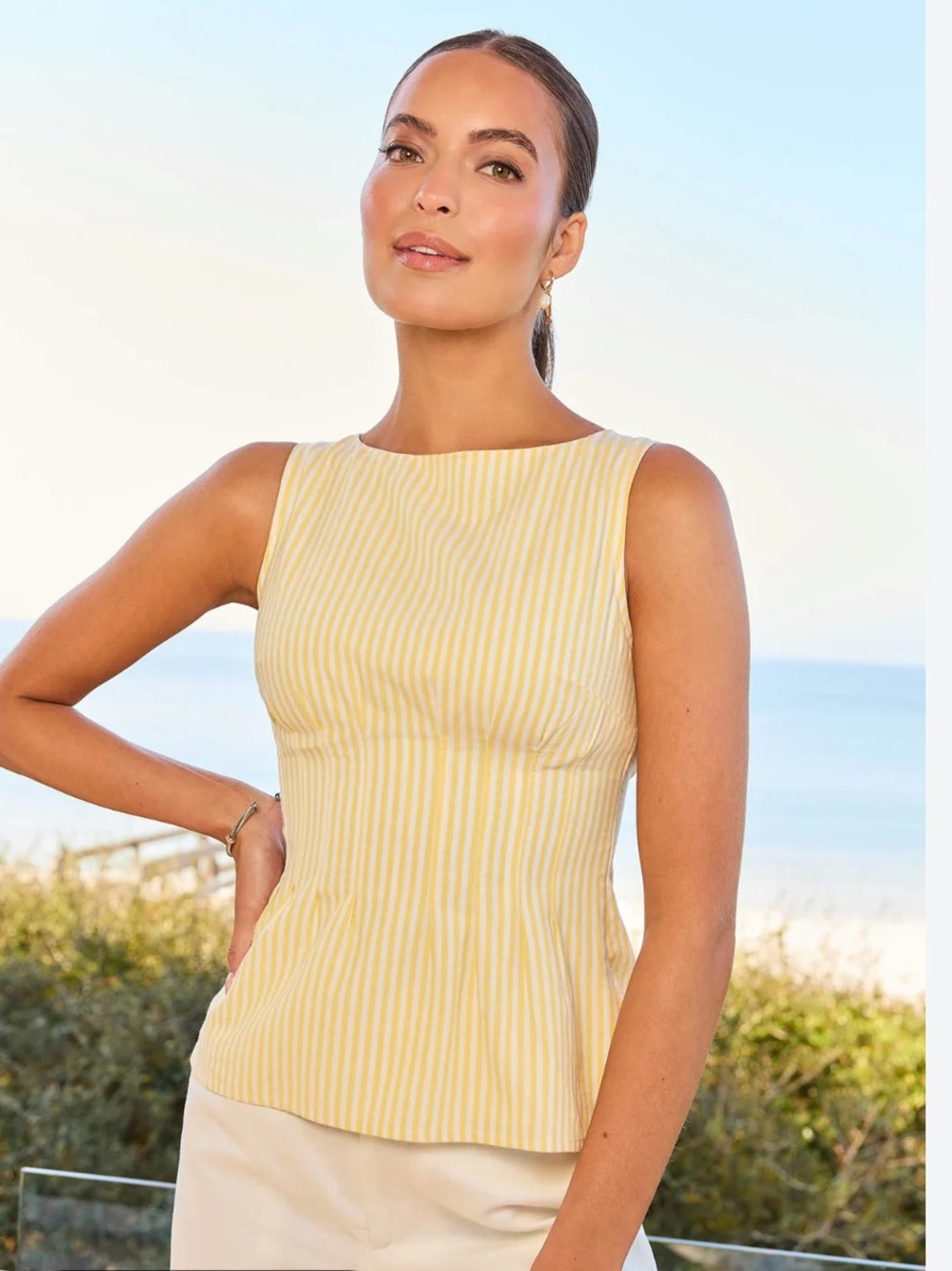 NWT Avara Yellow Striped Peplum Tank Top
